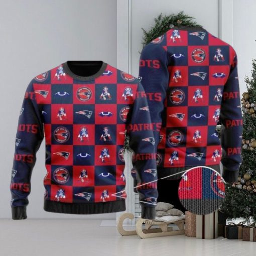 Patriots Logo Checkered Flannel Design Knitted Ugly Christmas Sweater