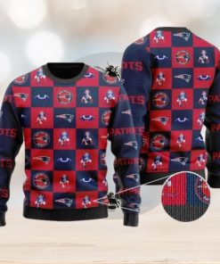 Patriots Logo Checkered Flannel Design Knitted Ugly Christmas Sweater