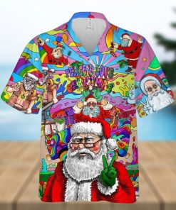 Peace Love Santa Clause Hippie Pattern Hawaiian Shirt