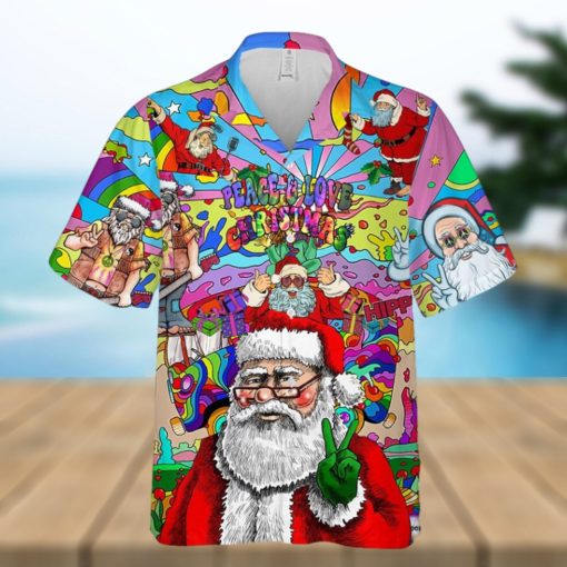 Peace Love Santa Clause Hippie Pattern Hawaiian Shirt