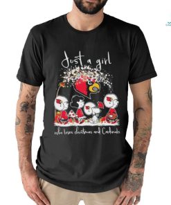 Peanuts Characters Just A Girl Who Loves Christmas And Louisville Cardinals Shirt