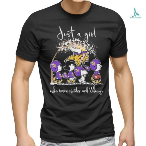 Peanuts Characters Just A Girl Who Loves Winter And Minnesota Vikings Christmas Shirt