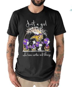 Peanuts Characters Just A Girl Who Loves Winter And Minnesota Vikings Christmas Shirt