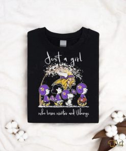 Peanuts Characters Just A Girl Who Loves Winter And Minnesota Vikings Christmas Shirt