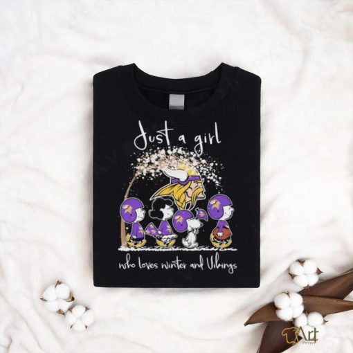 Peanuts Characters Just A Girl Who Loves Winter And Minnesota Vikings Christmas Shirt