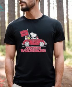 Peanuts Snoopy And Woodstock Arkansas Razorbacks On Car Shirt