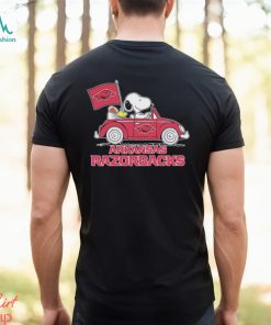 Peanuts Snoopy And Woodstock Arkansas Razorbacks On Car Shirt