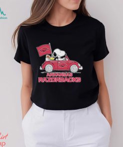 Peanuts Snoopy And Woodstock Arkansas Razorbacks On Car Shirt