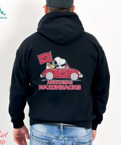Peanuts Snoopy And Woodstock Arkansas Razorbacks On Car Shirt