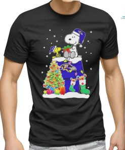 Peanuts Snoopy And Woodstock Baltimore Ravens Merry Christmas Shirt