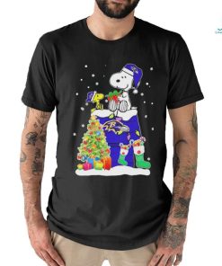 Peanuts Snoopy And Woodstock Baltimore Ravens Merry Christmas Shirt