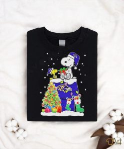 Peanuts Snoopy And Woodstock Baltimore Ravens Merry Christmas Shirt