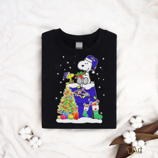 Peanuts Snoopy And Woodstock Baltimore Ravens Merry Christmas Shirt