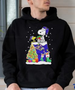 Peanuts Snoopy And Woodstock Baltimore Ravens Merry Christmas Shirt