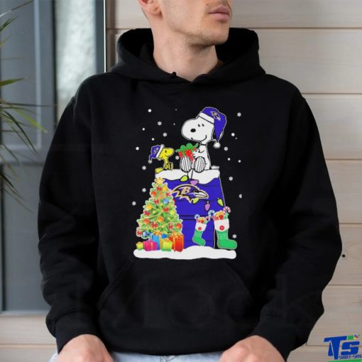 Peanuts Snoopy And Woodstock Baltimore Ravens Merry Christmas Shirt