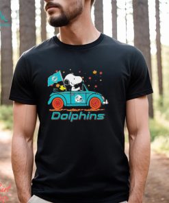 Peanuts Snoopy And Woodstock On Car Miami Dolphins Go Fins Shirt