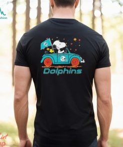 Peanuts Snoopy And Woodstock On Car Miami Dolphins Go Fins Shirt