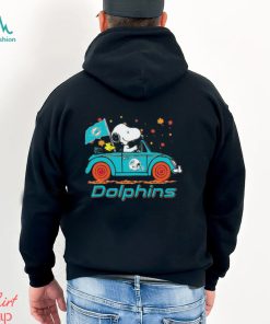 Peanuts Snoopy And Woodstock On Car Miami Dolphins Go Fins Shirt