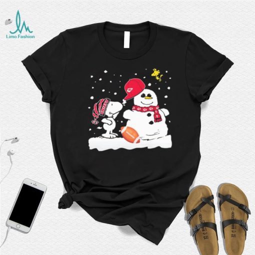 Peanuts Snoopy And Woodstock Snowman Kansas City Chiefs Christmas Shirt