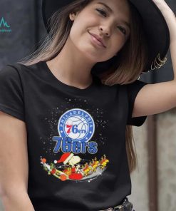 Peanuts Snoopy Riding Reindeer Woodstock Philadelphia 76ers Christmas Shirt
