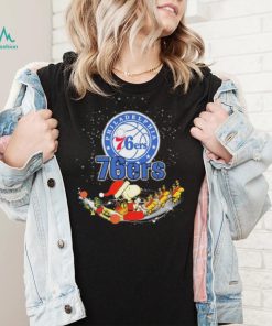 Peanuts Snoopy Riding Reindeer Woodstock Philadelphia 76ers Christmas Shirt
