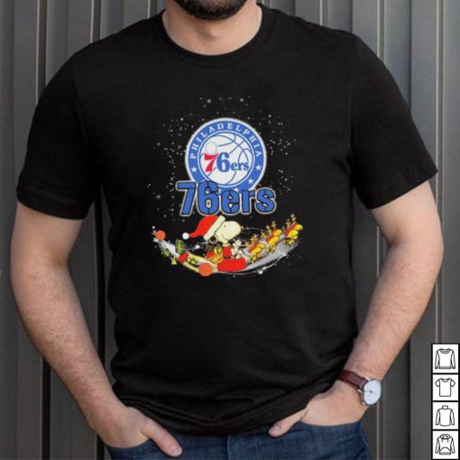 Peanuts Snoopy Riding Reindeer Woodstock Philadelphia 76ers Christmas Shirt
