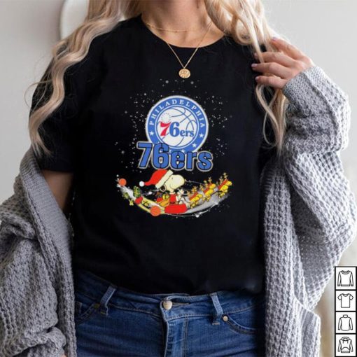 Peanuts Snoopy Riding Reindeer Woodstock Philadelphia 76ers Christmas Shirt