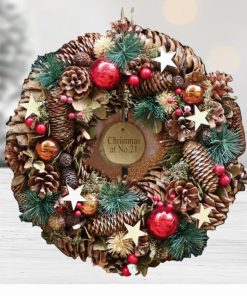 Personalised Baubles and Stars Christmas Wreath 35cm