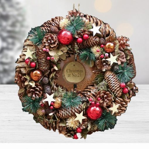 Personalised Baubles and Stars Christmas Wreath 35cm