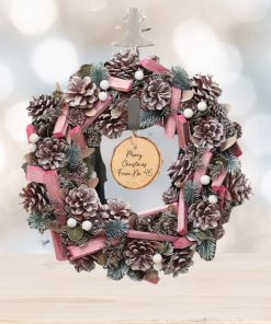 Personalised Luxury Christmas Festive Pink Frosted Wreath 36cm