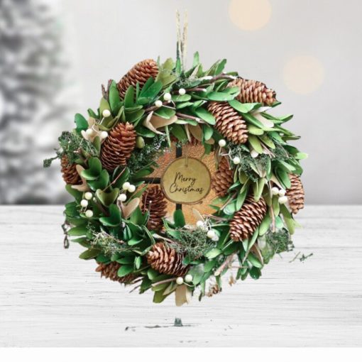 Personalised Pinecone and Mistletoe Forest Wreath 35cm