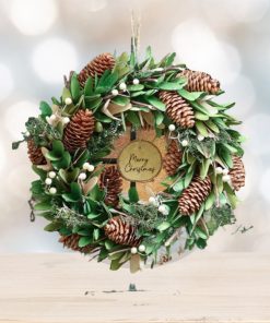 Personalised Pinecone and Mistletoe Forest Wreath 35cm