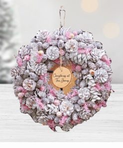 Personalised Silver and Pink Christmas Wreath 39cm