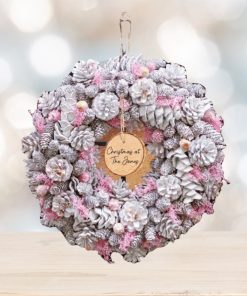 Personalised Silver and Pink Christmas Wreath 39cm