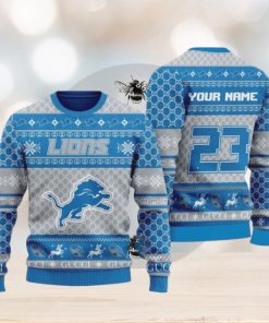 Personalize Detroit Lions Custom Name And Number Ugly Christmas Sweaters