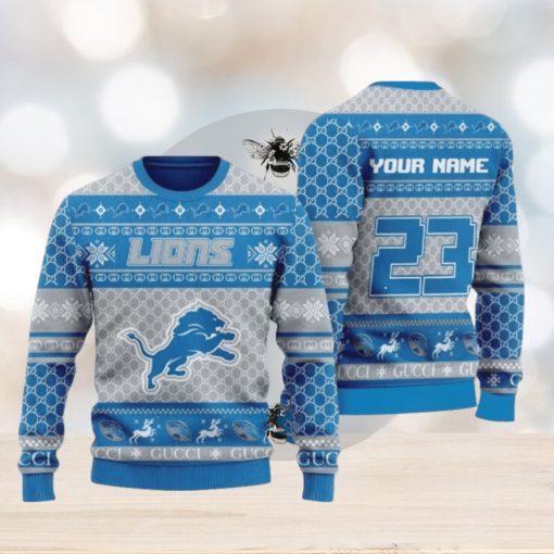 Personalize Detroit Lions Custom Name And Number Ugly Christmas Sweaters