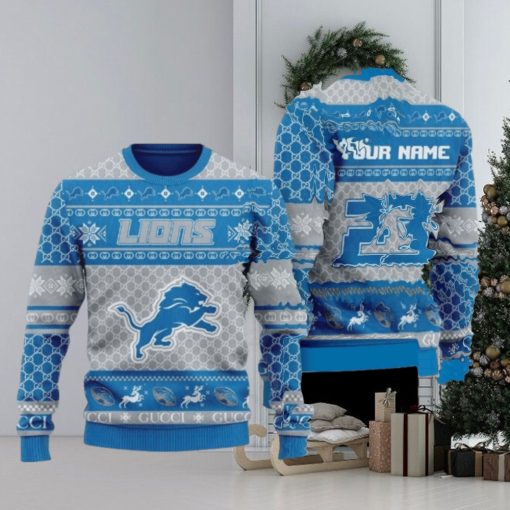 Personalize Detroit Lions Custom Name And Number Ugly Christmas Sweaters