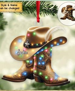 Personalized Boots And Hat Cowboy Flat Personalized Acrylic Christmas Ornament