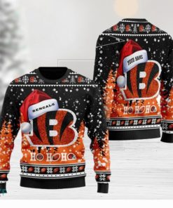 Personalized Cincinnati Bengals Symbol Wearing Santa Claus Hat Ho Ho Ho Ugly Christmas Sweaters