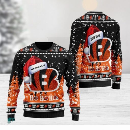 Personalized Cincinnati Bengals Symbol Wearing Santa Claus Hat Ho Ho Ho Ugly Christmas Sweaters