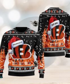 Personalized Cincinnati Bengals Symbol Wearing Santa Claus Hat Ho Ho Ho Ugly Christmas Sweaters