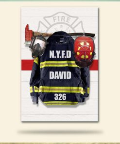 Personalized Firefighter Uniform Poster Thin Red Line Background