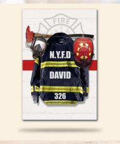 Personalized Firefighter Uniform Poster Thin Red Line Background, hoodie, sweater, long sleeve and tank top Personalized Firefighter Uniform Poster Thin Red Line Background
