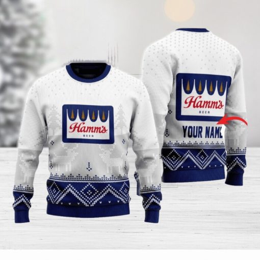 Personalized Hamm’s Beer White Reindeer Ugly Sweater Beer For Fans Gift Christmas Holidays