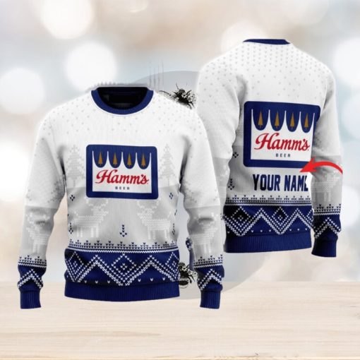 Personalized Hamm’s Beer White Reindeer Ugly Sweater Beer For Fans Gift Christmas Holidays