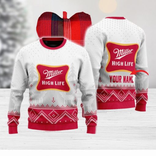 Personalized Miller High Life White Reindeer Ugly Sweater Beer For Fans Gift Christmas Holidays
