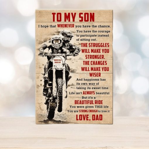 Personalized Motocross Father & Son Poster   Struggles Will Make You Stronger   Vintage
