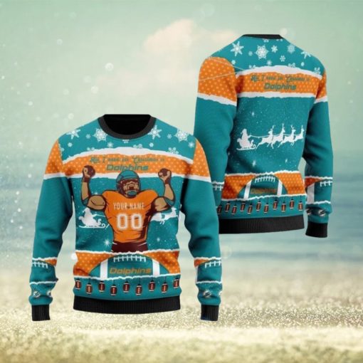 Personalized NFL Miami Dolphins All I Need For Christmas Ugly Christmas Sweater Perfect Gift