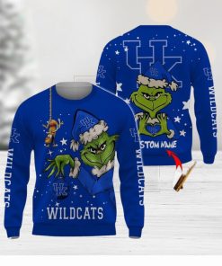 Personalized Name NCAA Kentucky Wildcats Football Fans Sweater Grinch Ugly Sweater Christmas Xmas Gift