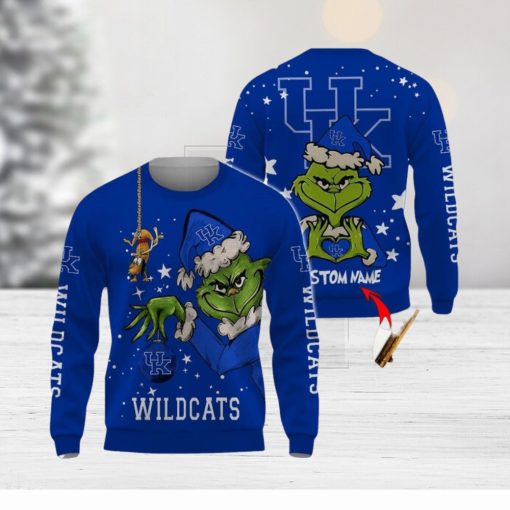 Personalized Name NCAA Kentucky Wildcats Football Fans Sweater Grinch Ugly Sweater Christmas Xmas Gift